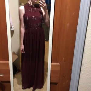 Embellished Burgundy Prom Dress